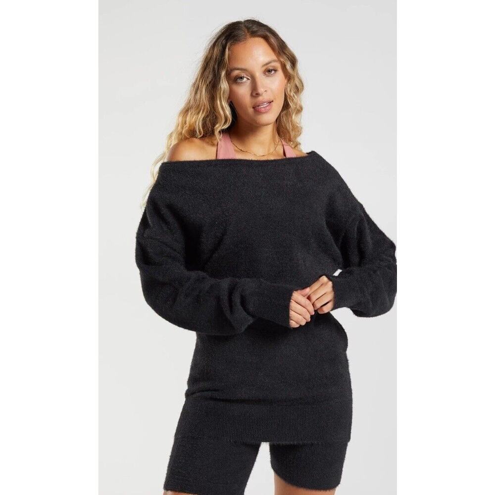 WHITNEY SIMMONS x GYMSHARK Eyelash Knit Oversized Black Sweater Women's Medium